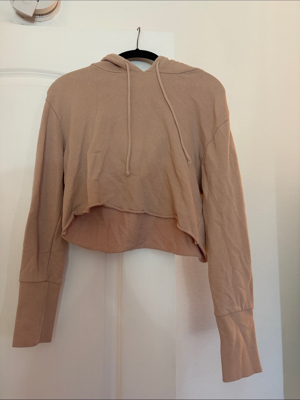 La Hearts Cropped Hoodie in Blush Beige
